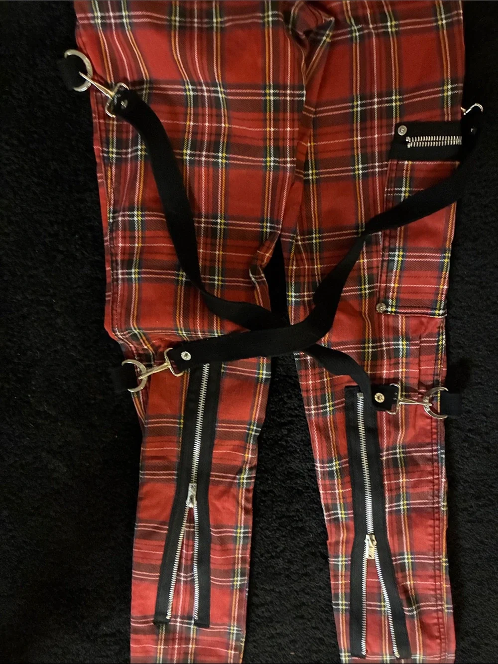 Tripp NYC Red Plaid Cargo Pants with Black Straps size 25